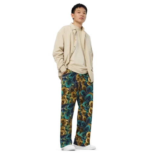 Peacock Afterglow on a Wide-Leg Pants