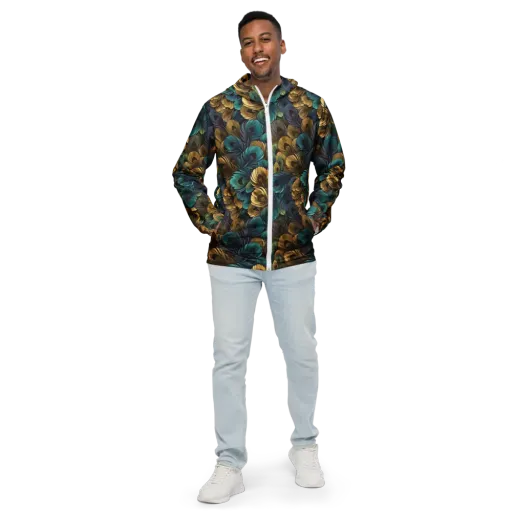 Peacock Afterglow on a Men's Windbreaker