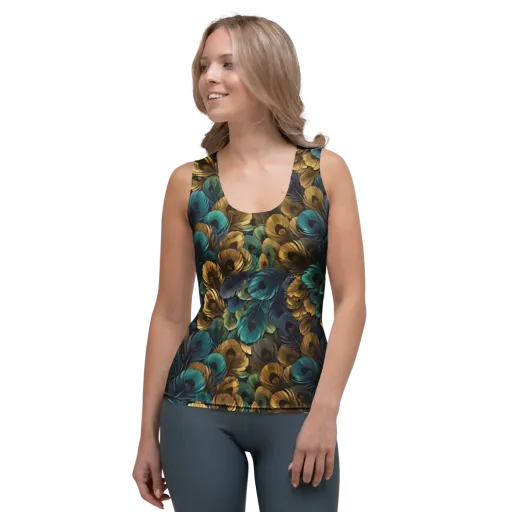 Peacock Afterglow on a Women's Tank Top