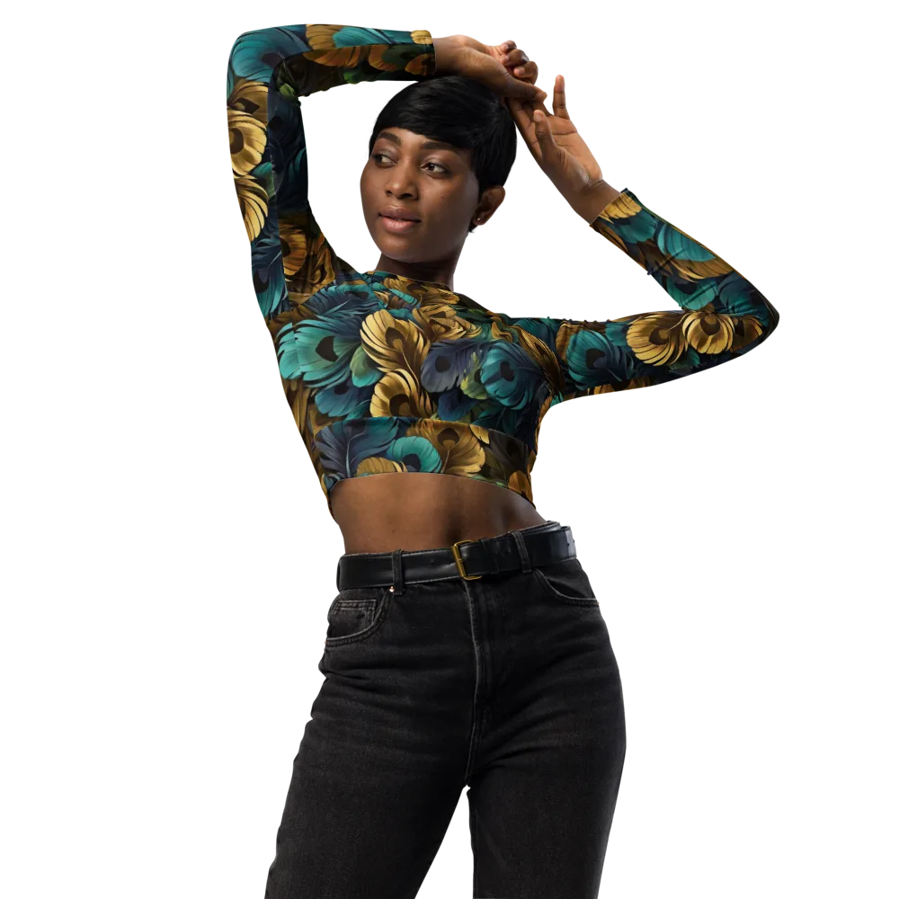 Peacock Afterglow on Long Sleeve Crop Top — Front