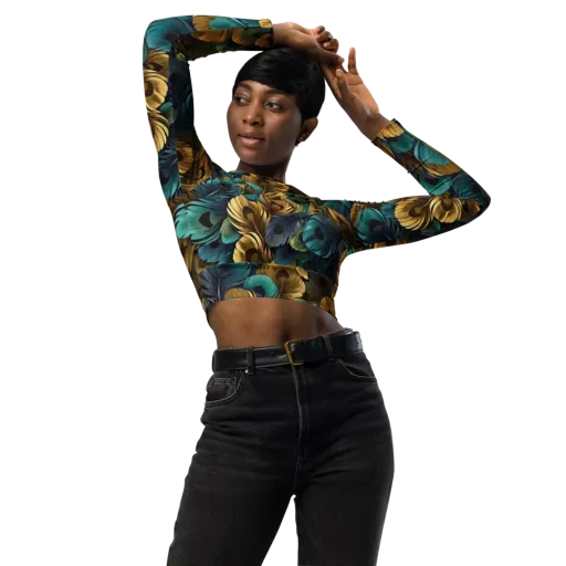 Peacock Afterglow on a Long Sleeve Crop Top