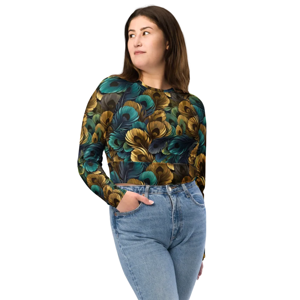 Peacock Afterglow on Long Sleeve Crop Top — Front