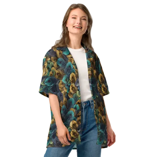 Peacock Afterglow on a Button Shirt