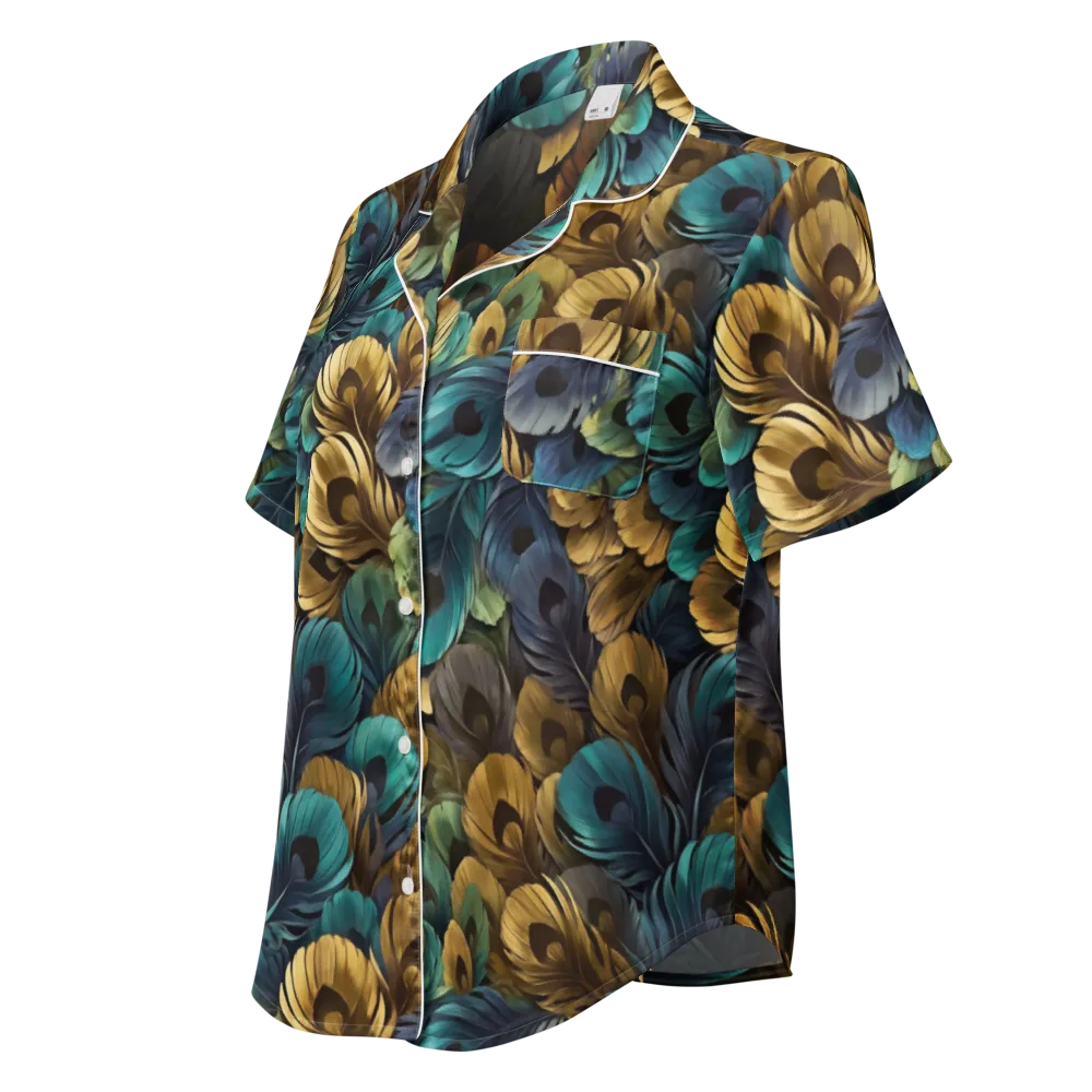 Peacock Afterglow on Women's Short Sleeve Pajama Top — Left Front