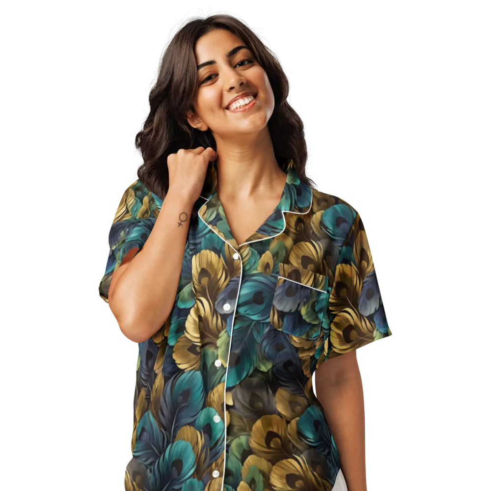 Peacock Afterglow on Women's Short Sleeve Pajama Top — Front
