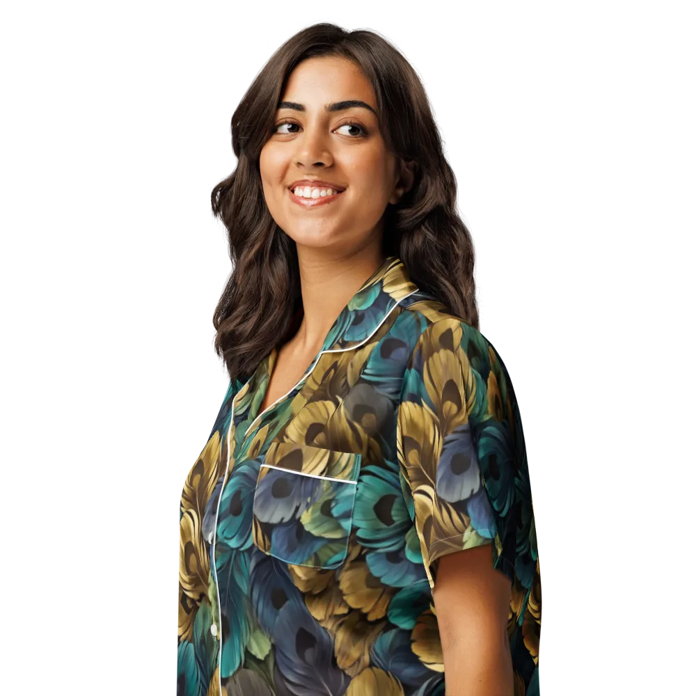 Peacock Afterglow on Women's Short Sleeve Pajama Top — Left Front