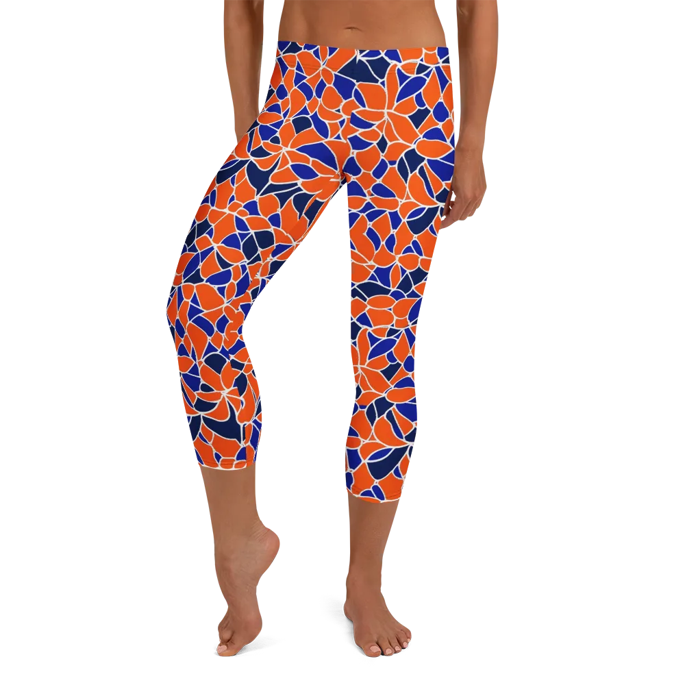 Navy Bloom Circuit on Capri Leggings — Front