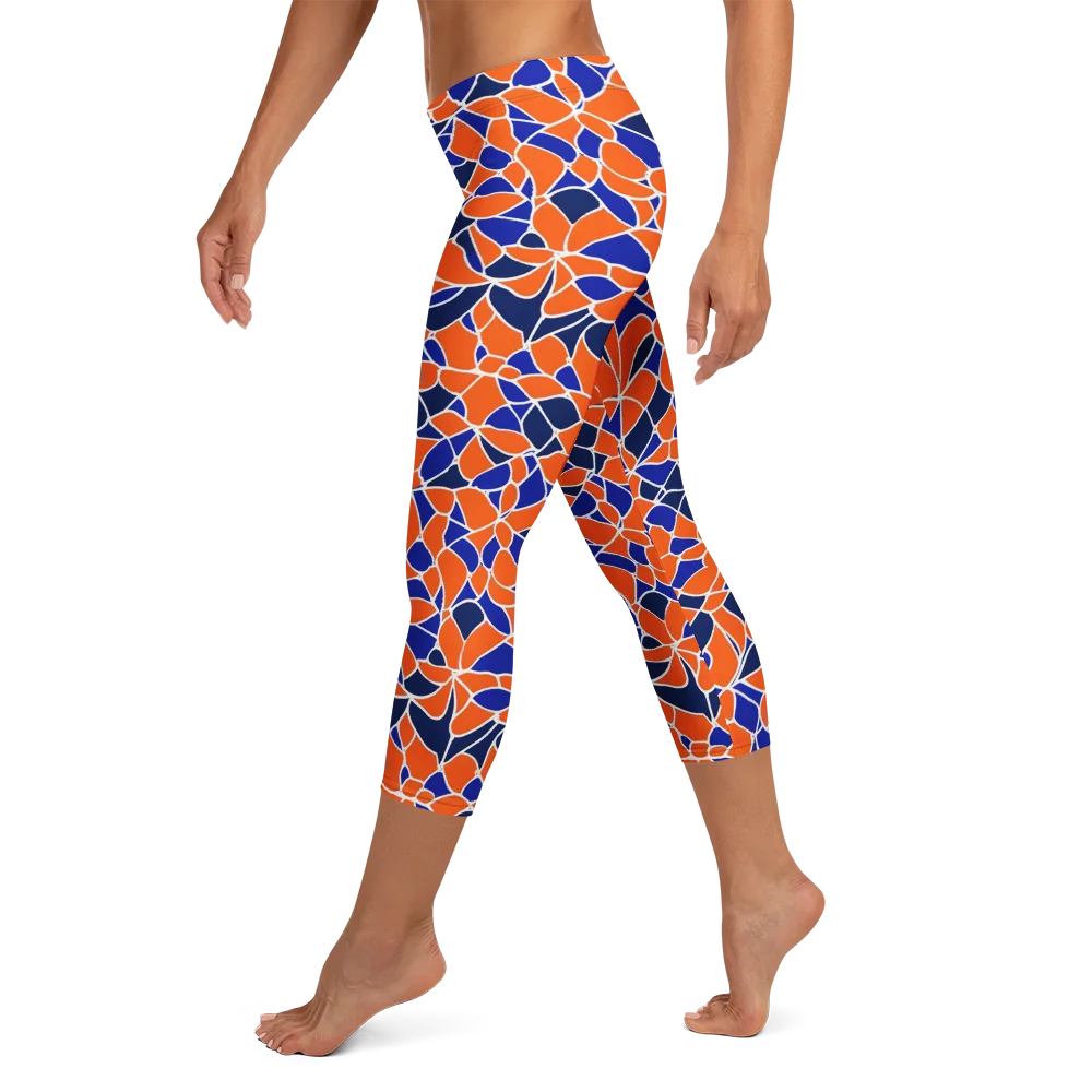 Navy Bloom Circuit on Capri Leggings — Left