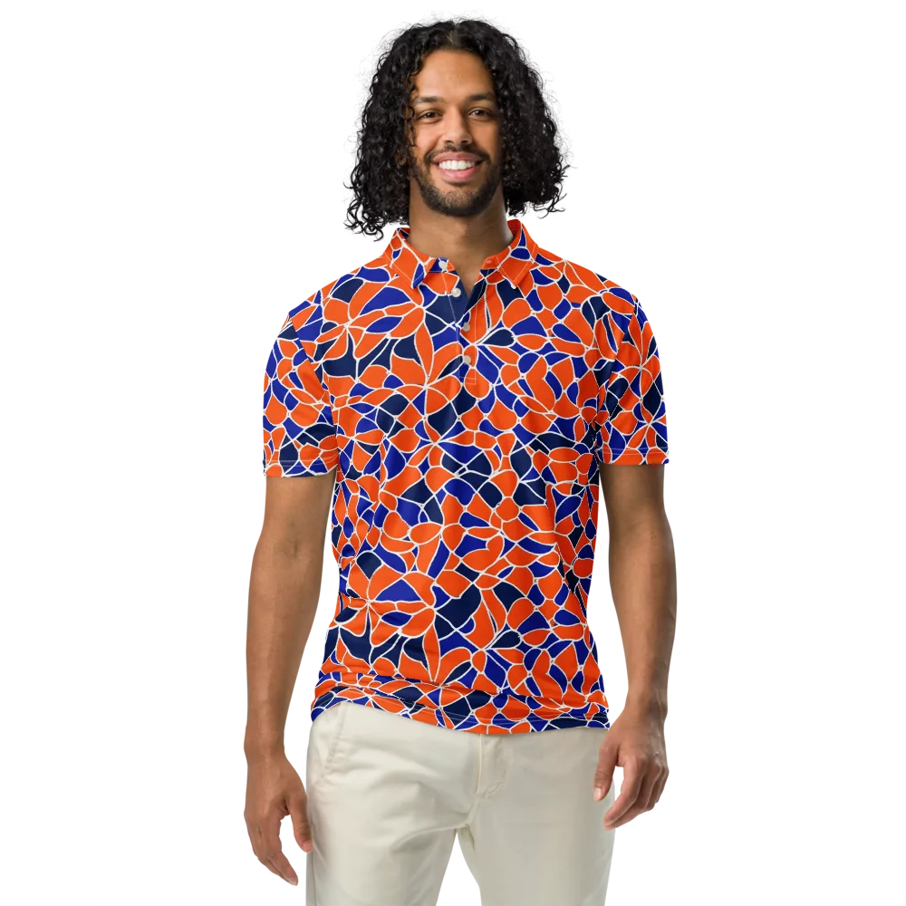 Navy Bloom Circuit on Men's Slim Fit Polo Shirt — Front