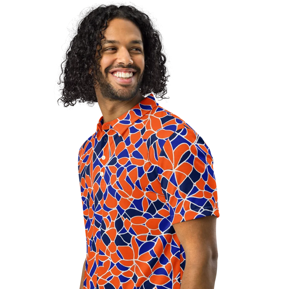 Navy Bloom Circuit on Men's Slim Fit Polo Shirt — Left Front