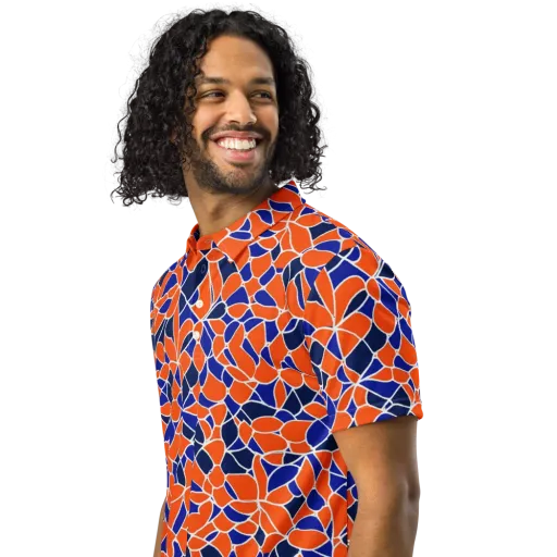 Navy Bloom Circuit on a Men's Slim Fit Polo Shirt