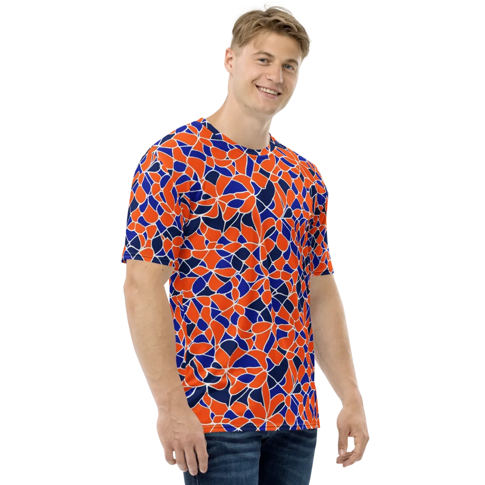 Navy Bloom Circuit on Men's Crew Neck T-Shirt — Right