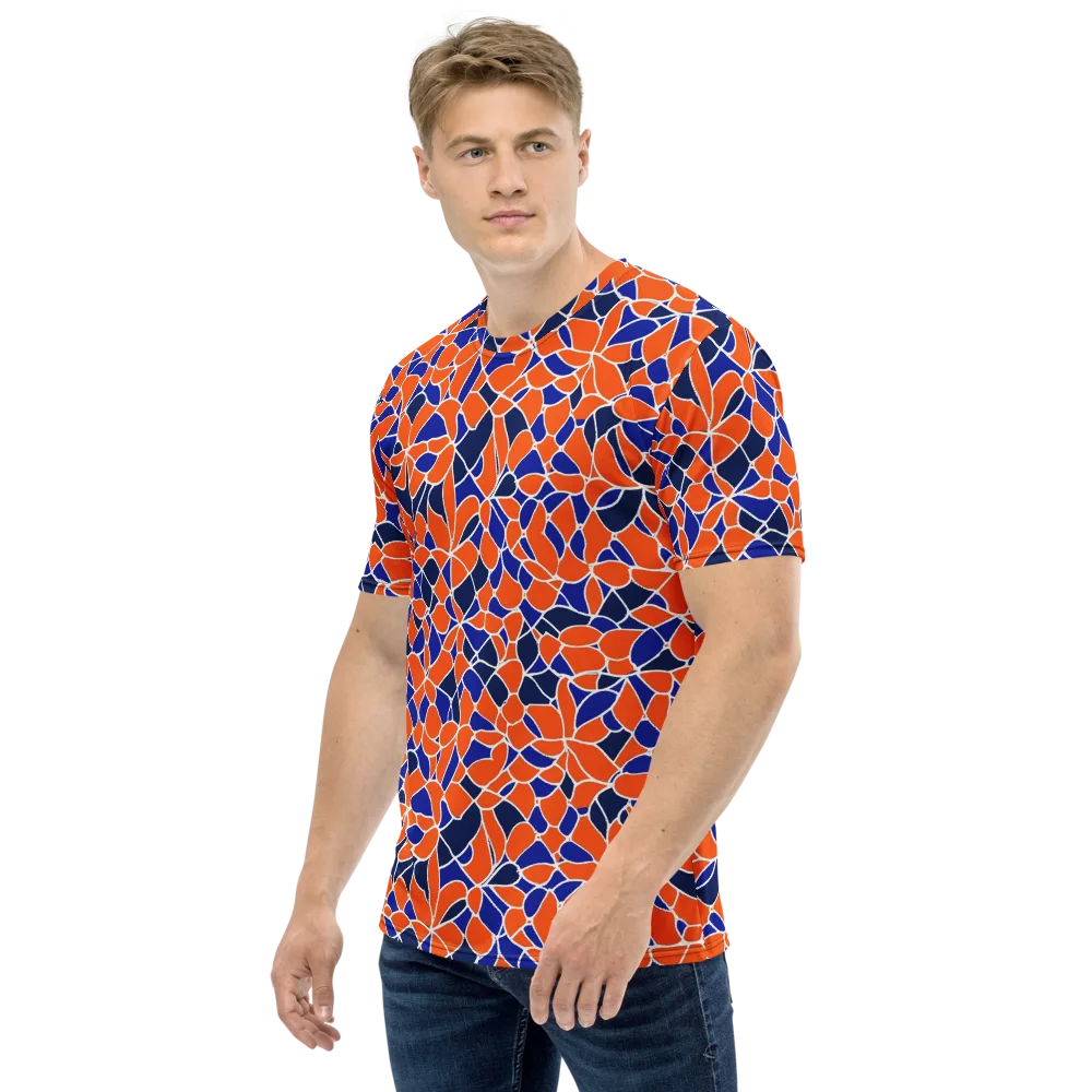 Navy Bloom Circuit on Men's Crew Neck T-Shirt — Left