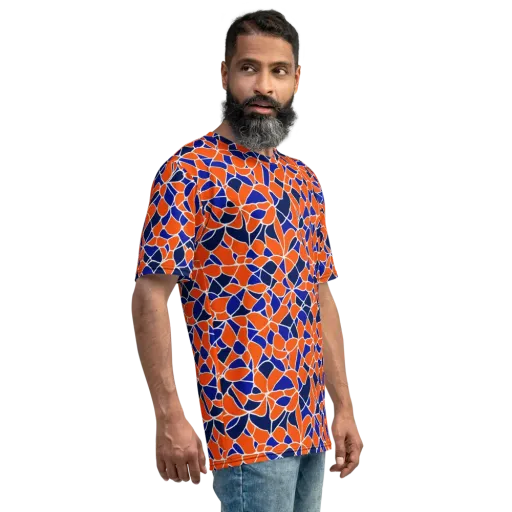 Navy Bloom Circuit on a Men's Crew Neck T-Shirt
