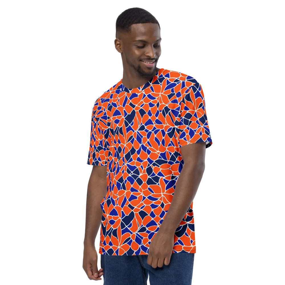Navy Bloom Circuit on Men's Crew Neck T-Shirt — Left