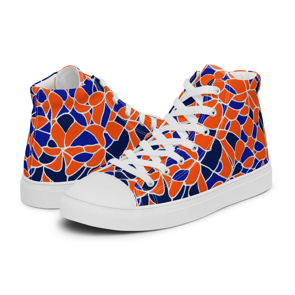 Navy Bloom Circuit on Men's High Top Canvas Shoes — Left