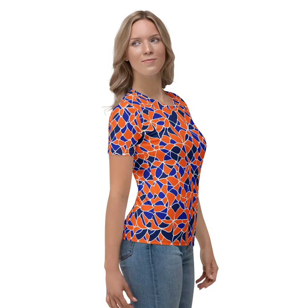Navy Bloom Circuit on Women's Crew Neck T-Shirt — Right