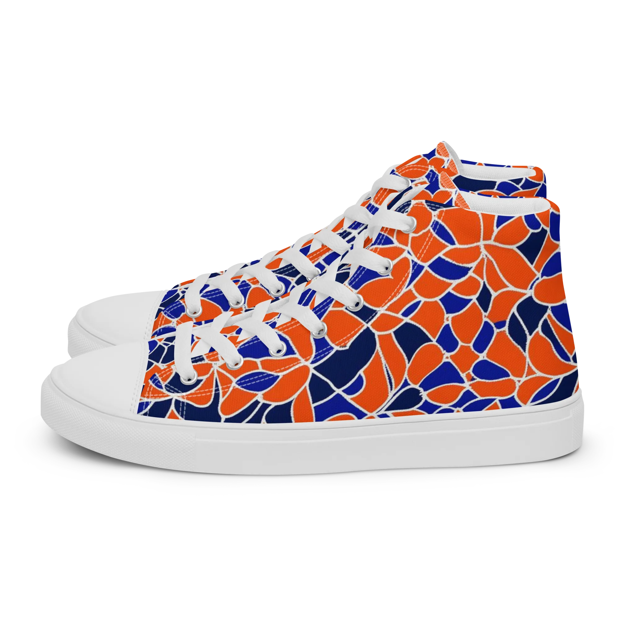 Navy Bloom Circuit on Women's High Top Canvas Shoes — Left