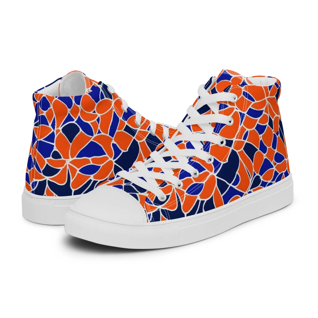 Navy Bloom Circuit on Women's High Top Canvas Shoes — Left