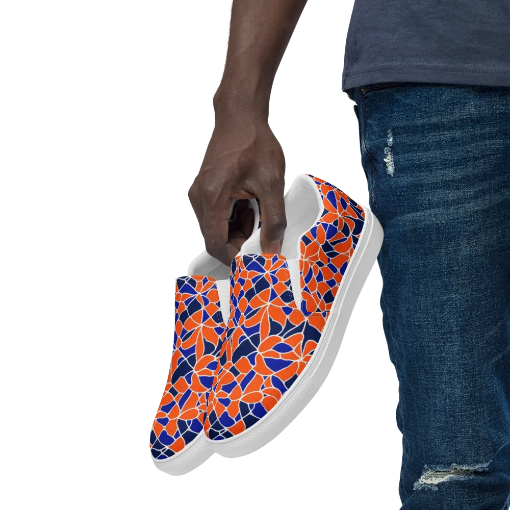 Navy Bloom Circuit on Men's Slip-On Canvas Shoes — Left Front