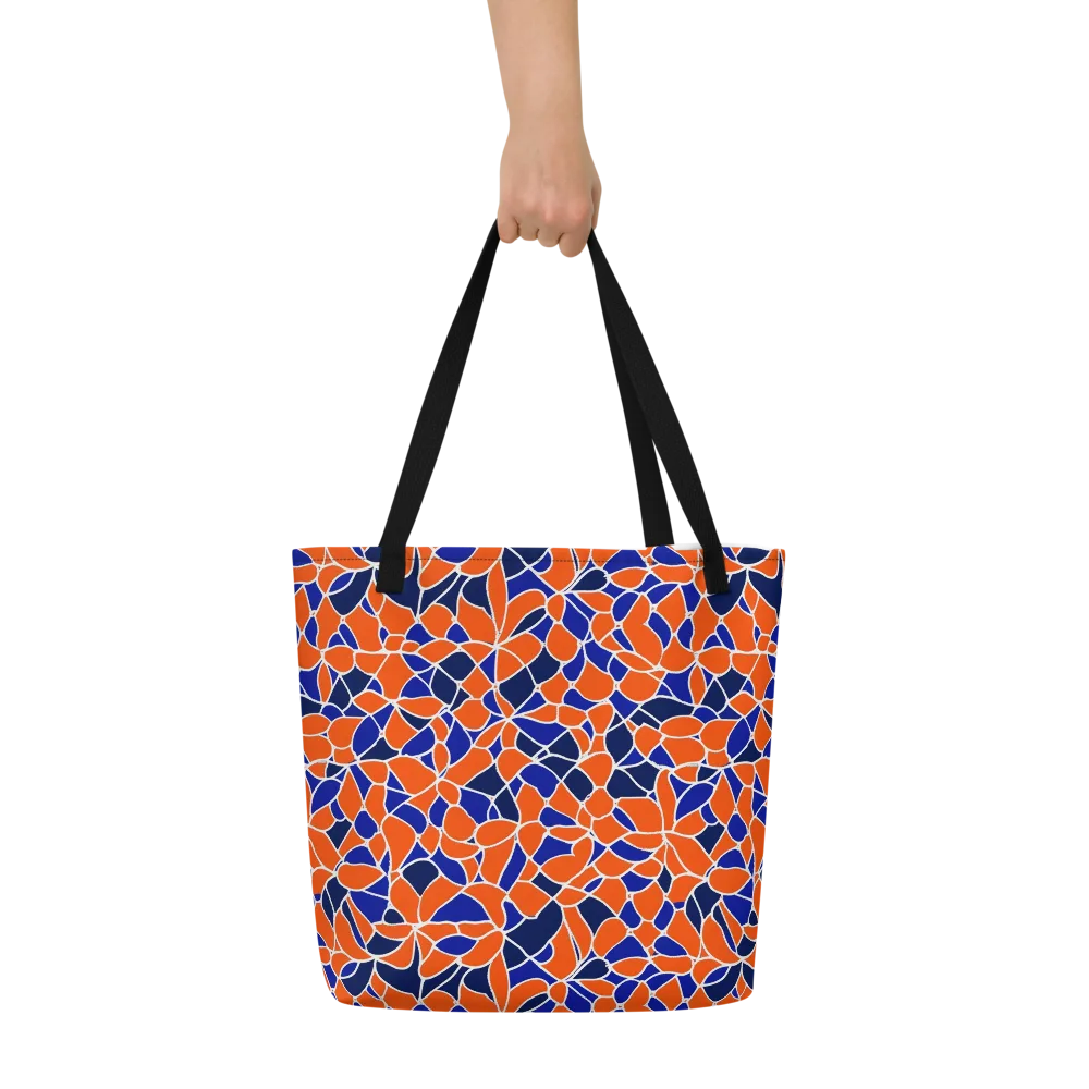 Navy Bloom Circuit on Large Tote Bag W/ Pocket — Front