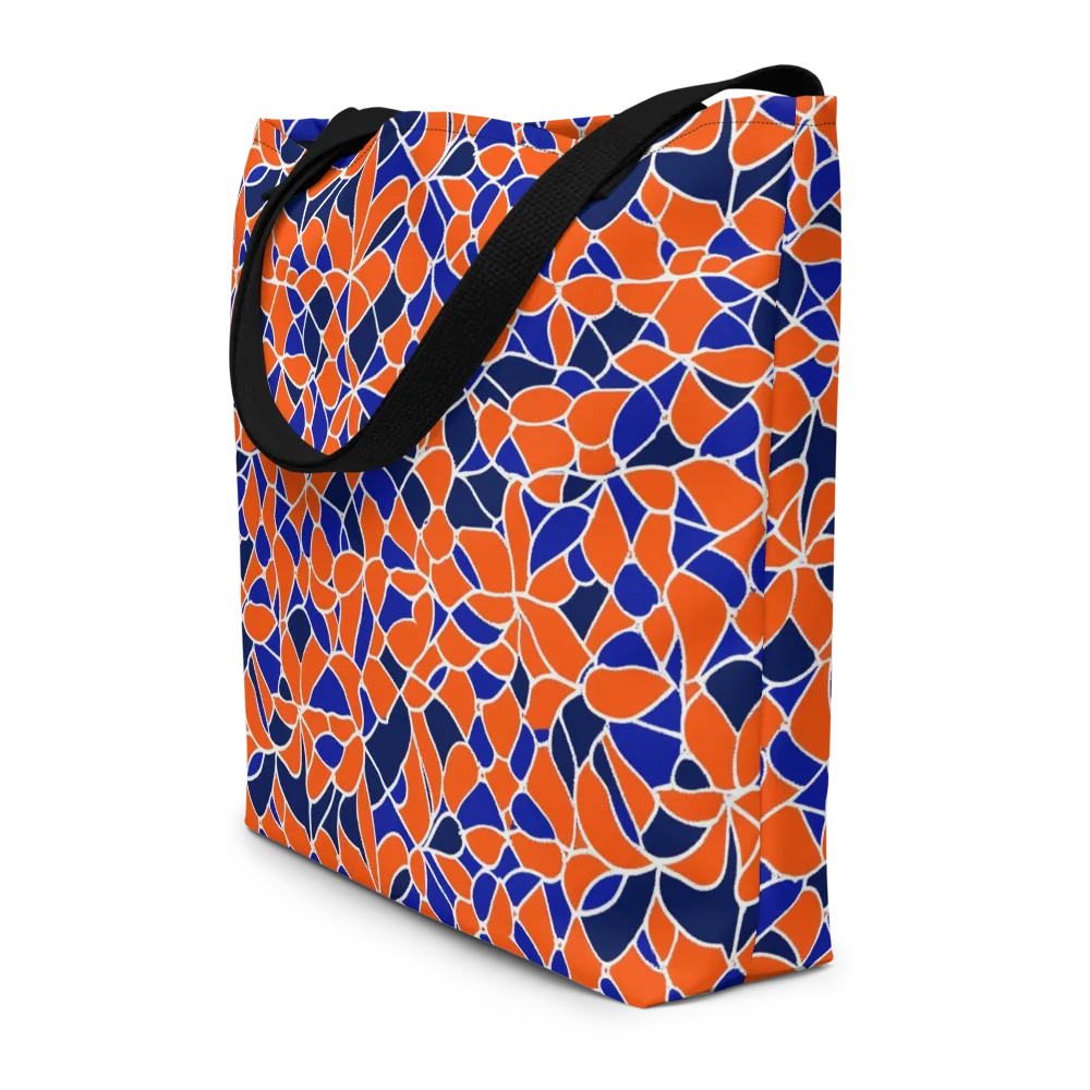 Navy Bloom Circuit on Large Tote Bag W/ Pocket — Front