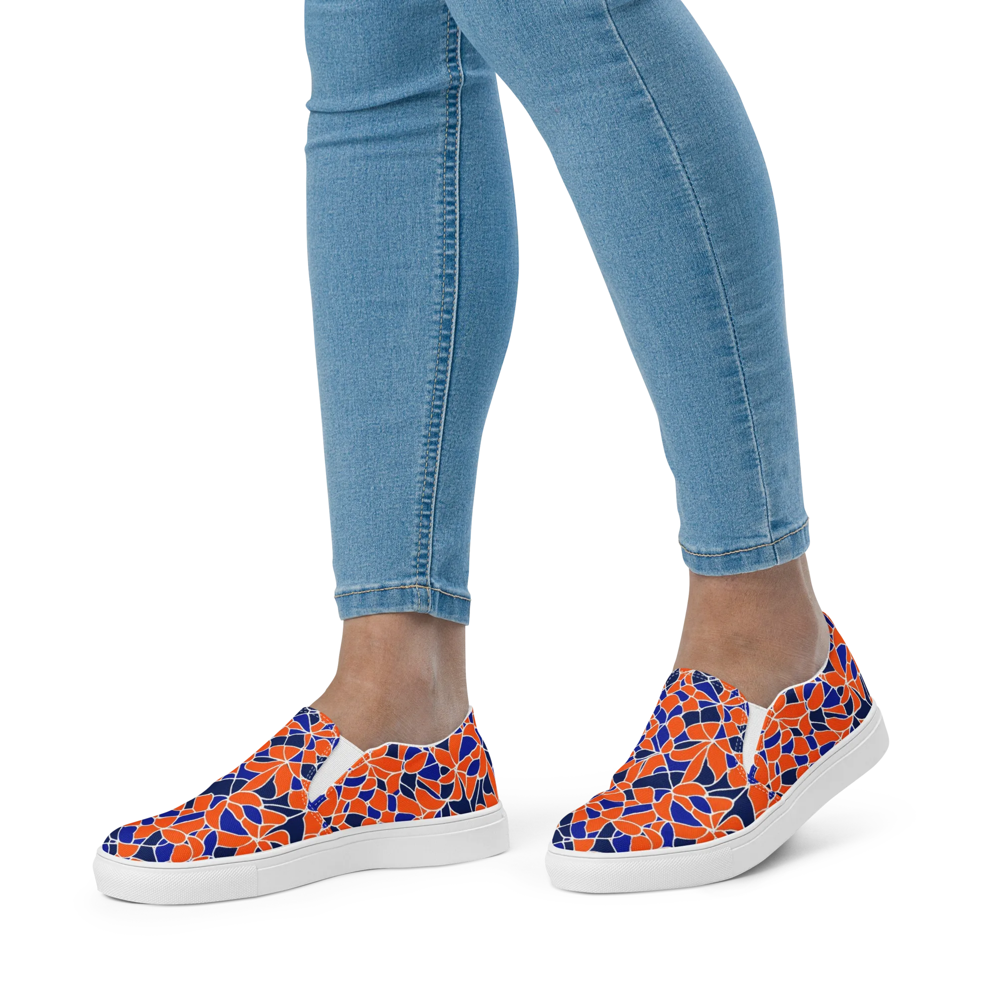 Navy Bloom Circuit on Women's Slip-On Canvas Shoes — Front