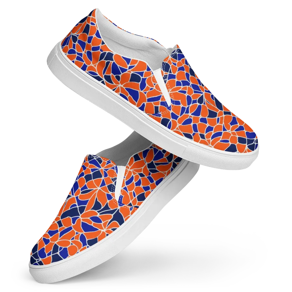 Navy Bloom Circuit on Women's Slip-On Canvas Shoes — Front