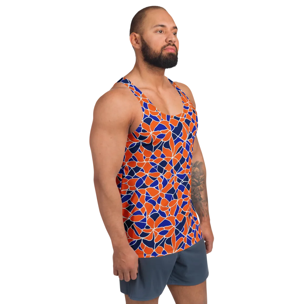 Navy Bloom Circuit on Men's Tank Top — Right Front