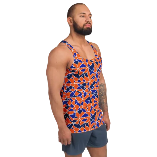 Navy Bloom Circuit on a Men's Tank Top