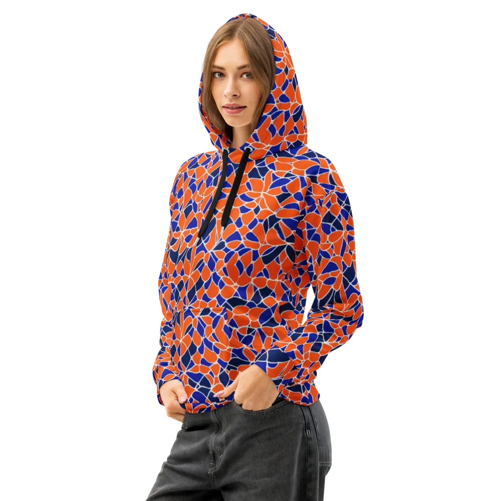 Navy Bloom Circuit on Cotton Hoodie — Left Front