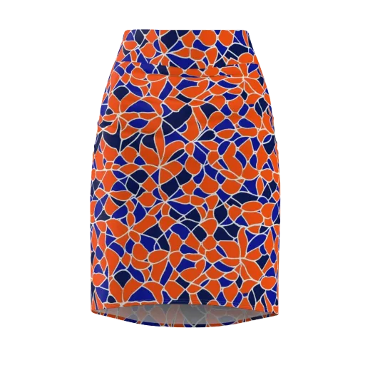 Navy Bloom Circuit on a Pencil Skirt