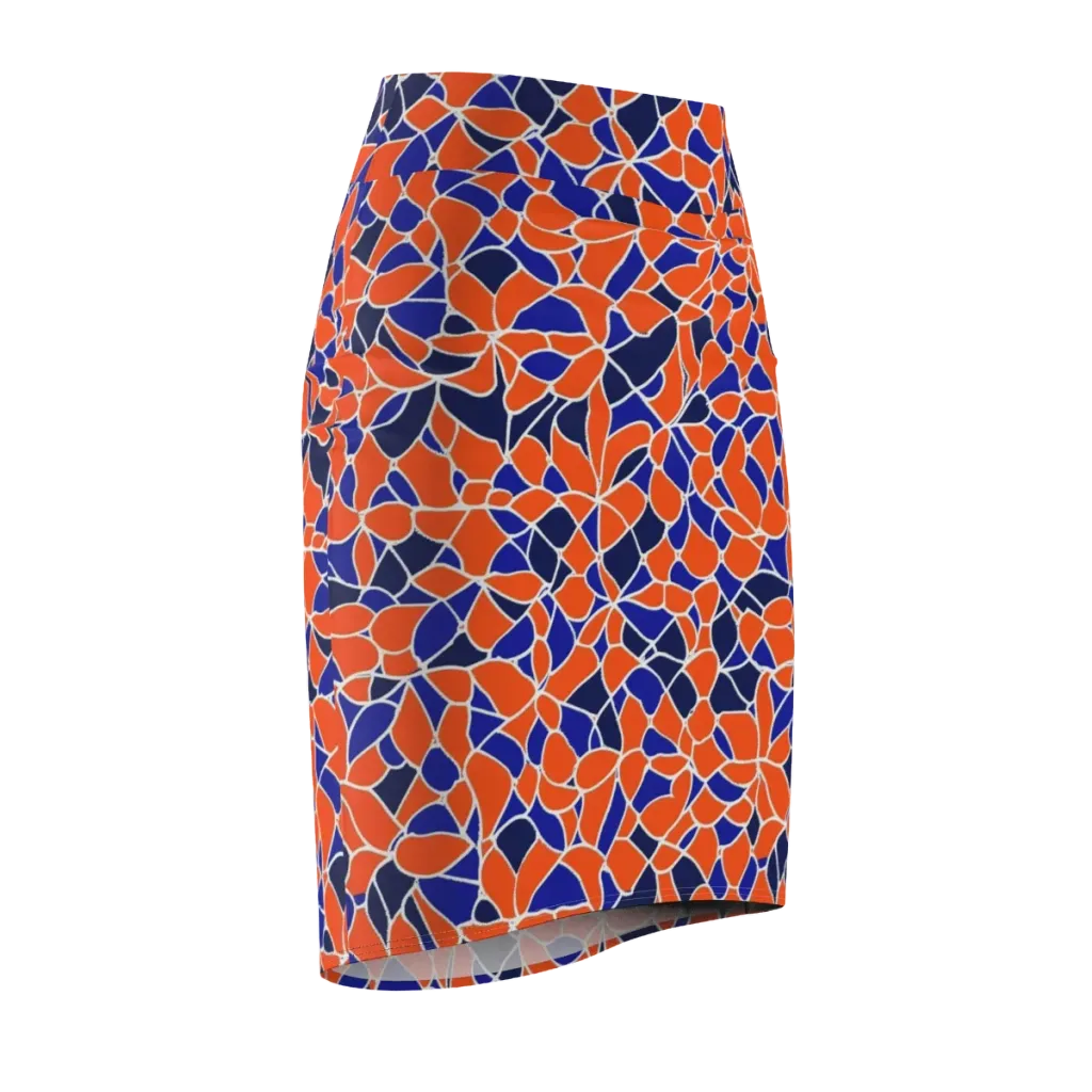 Navy Bloom Circuit on Pencil Skirt — Front Side