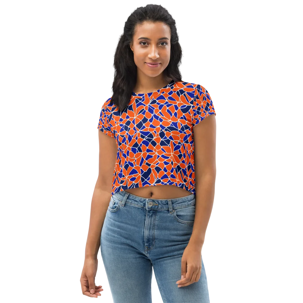 Navy Bloom Circuit on Crop Tee — Front