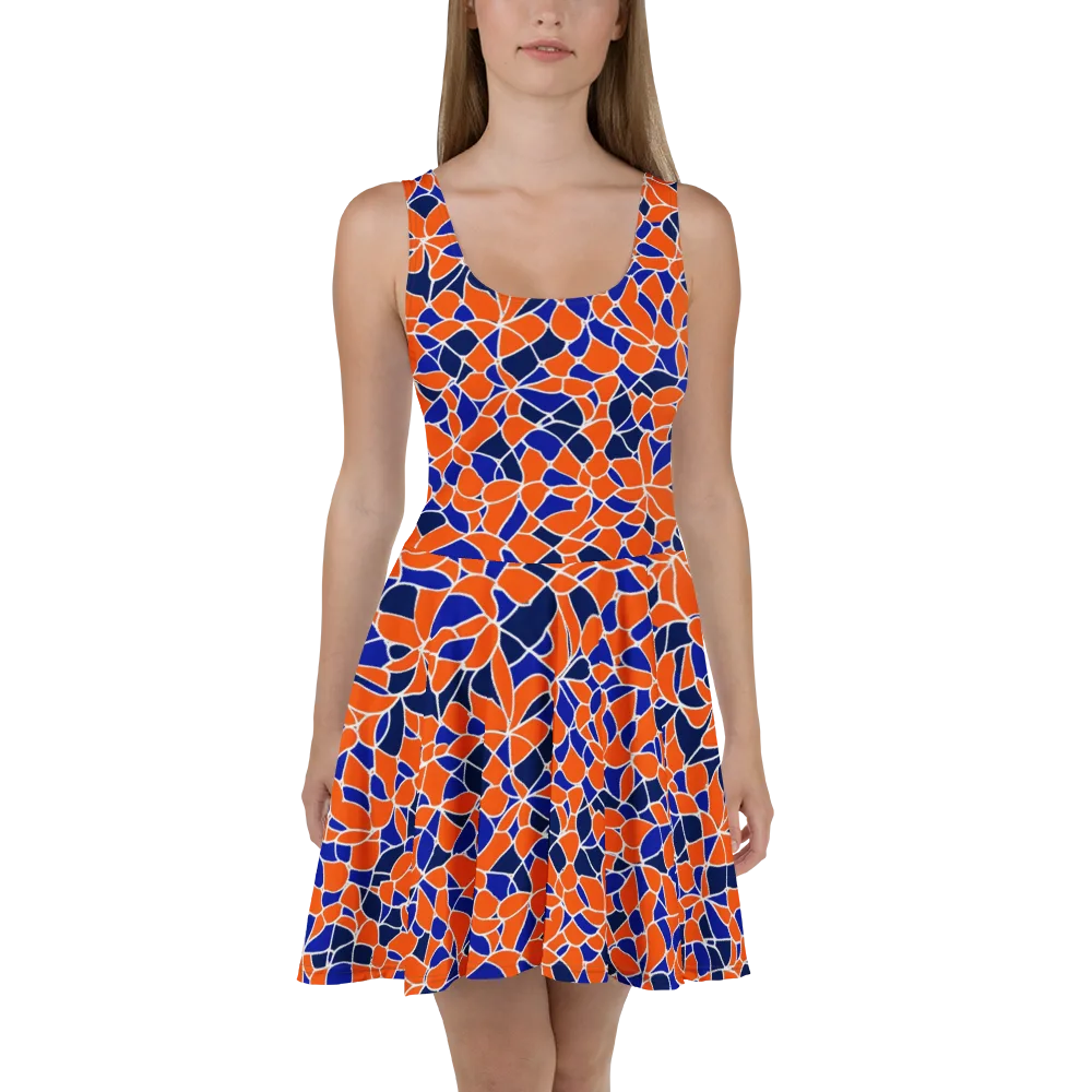 Navy Bloom Circuit on Skater Dress — Front