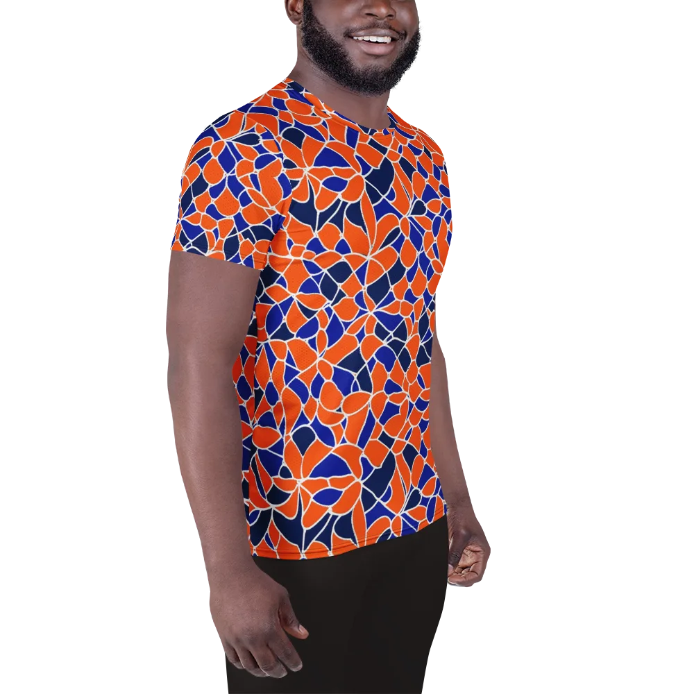 Navy Bloom Circuit on Men's Athletic T-Shirt — Right