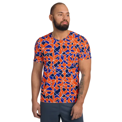 Navy Bloom Circuit on a Men's Athletic T-Shirt