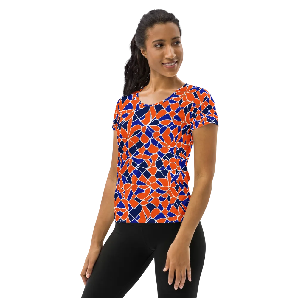 Navy Bloom Circuit on Women's Athletic T-Shirt — Left