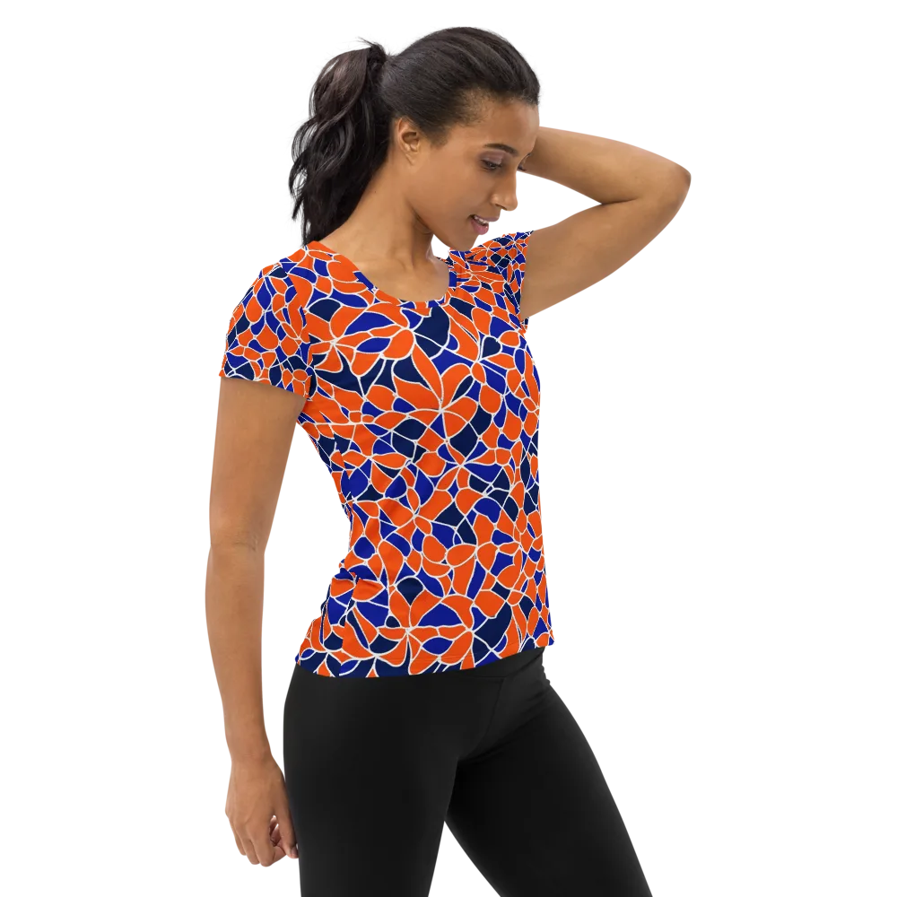 Navy Bloom Circuit on Women's Athletic T-Shirt — Right