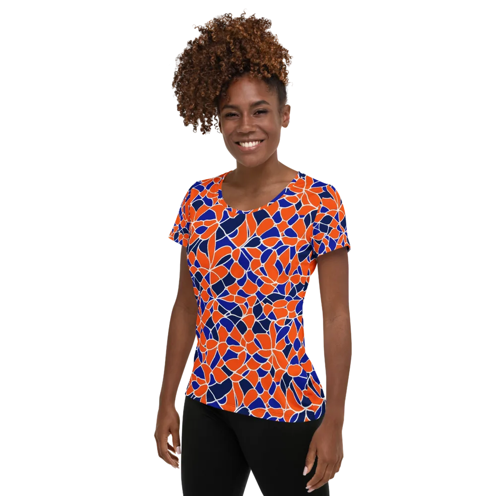 Navy Bloom Circuit on Women's Athletic T-Shirt — Left