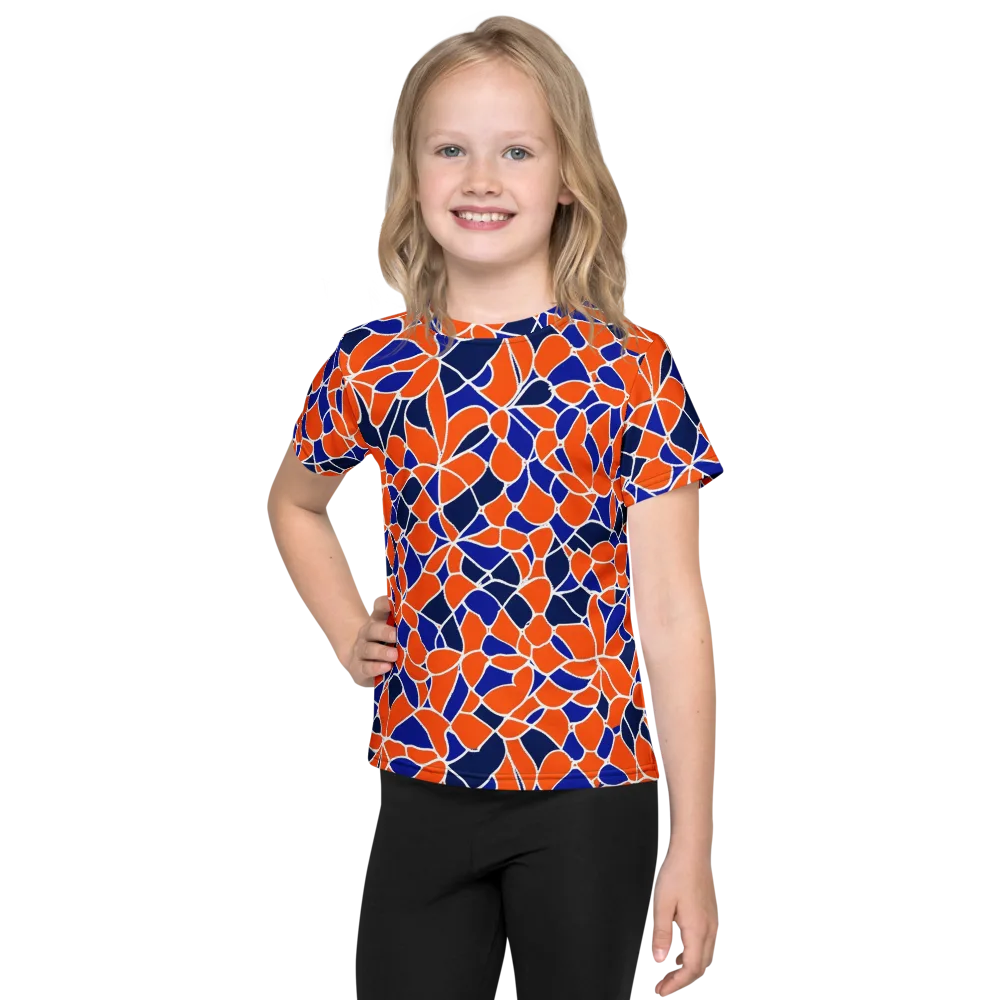 Navy Bloom Circuit on Kids Crew Neck T-Shirt — Front