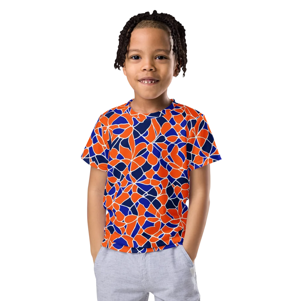 Navy Bloom Circuit on Kids Crew Neck T-Shirt — Front