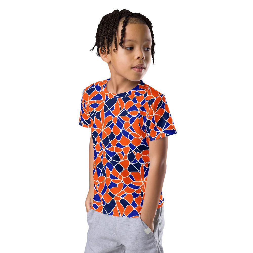 Navy Bloom Circuit on Kids Crew Neck T-Shirt — Left Front