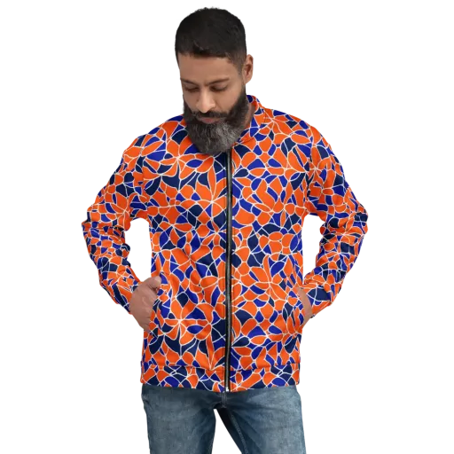 Navy Bloom Circuit on a Bomber Jacket