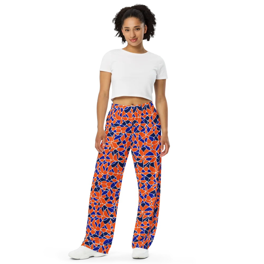 Navy Bloom Circuit on Wide-Leg Pants — Front