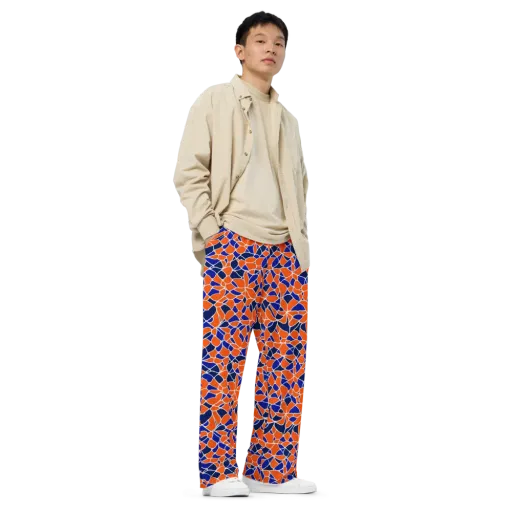 Navy Bloom Circuit on a Wide-Leg Pants