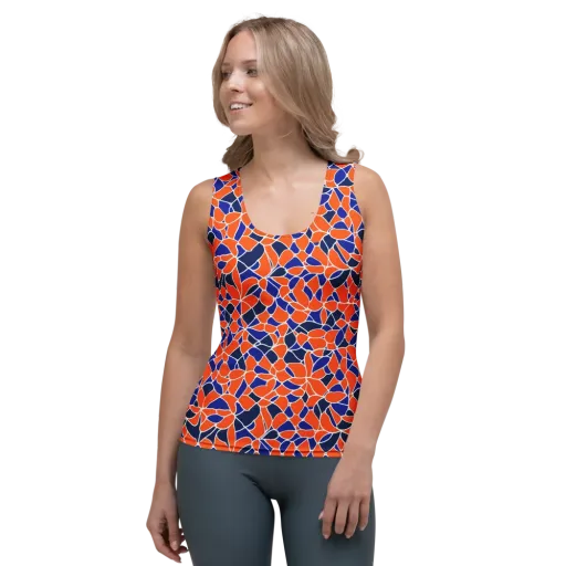 Navy Bloom Circuit on a Women's Tank Top