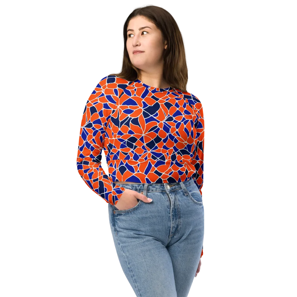 Navy Bloom Circuit on Long Sleeve Crop Top — Front