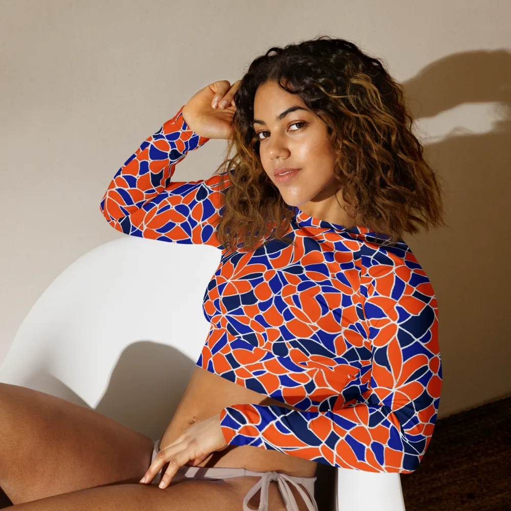 Navy Bloom Circuit on Long Sleeve Crop Top — Left Front