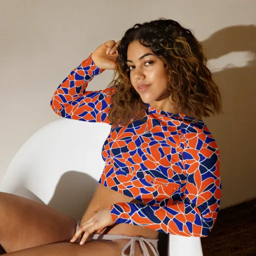 Navy Bloom Circuit on a Long Sleeve Crop Top
